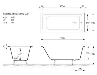 Ванна чугунная Vinsent Veron Kingston VKN1808050H 180x80см с отверстиями для ручек